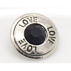 Button kovový s broušeným cabochonem, vzor Love 18mm - barva platina/černá, 1kus