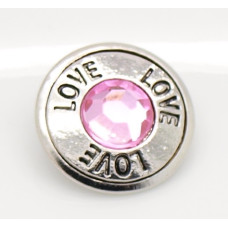 Button kovový s broušeným cabochonem, vzor Love 18mm - barva platina/růžová, 1kus