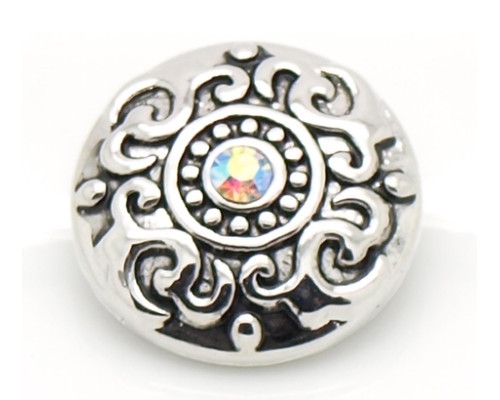Button kovový s kamínky, vzor Antik 20mm - barva stříbrná antik/čirá AB, 1kus