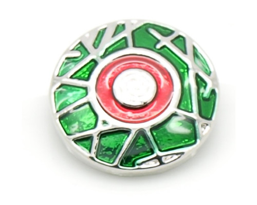 Button kovový s kamínky, vzor Cut 20mm - barva platina/červená/zelená, 1kus