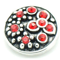 Button kovový s kamínky, vzor Květina 20mm - barva stříbrná antik/červená, 1kus