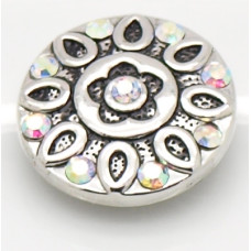 Button kovový s kamínky, vzor Kytka 20mm - barva stříbrná antik/čirá AB, 1kus