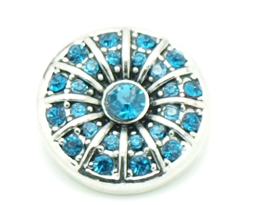 Button kovový s kamínky, vzor Paprsky 20mm - barva stříbrná antik/modrá, 1kus