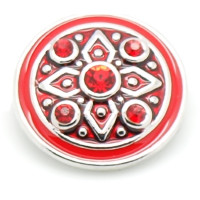 Button kovový s kamínky, vzor Piky 20mm - barva platina/červená, 1kus