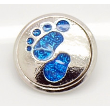 Button kovový s pryskyřicí, vzor ťapka 18mm - barva platina/modrá, 1kus