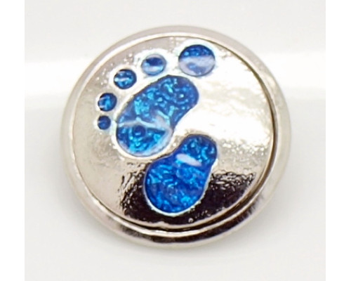 Button kovový s pryskyřicí, vzor ťapka 18mm - barva platina/modrá, 1kus