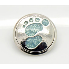 Button kovový s pryskyřicí, vzor ťapka 18mm - barva platina/světle modrá, 1kus