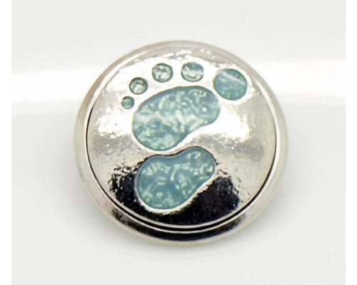 Button kovový s pryskyřicí, vzor ťapka 18mm - barva platina/světle modrá, 1kus