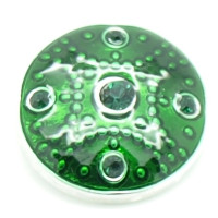 Button kovový se smaltem a kamínky, vzor Arabica 20mm - barva platina/zelená, 1kus