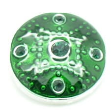 Button kovový se smaltem a kamínky, vzor Arabica 20mm - barva platina/zelená, 1kus