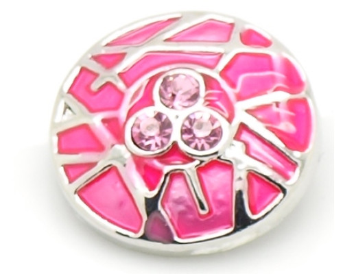 Button kovový se smaltem a kamínky, vzor Větvičky 20mm - barva platina/růžová, 1kus