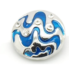 Button kovový se smaltem a kamínky, vzor Vlnka 20mm - barva platina/modrá/čirá, 1kus