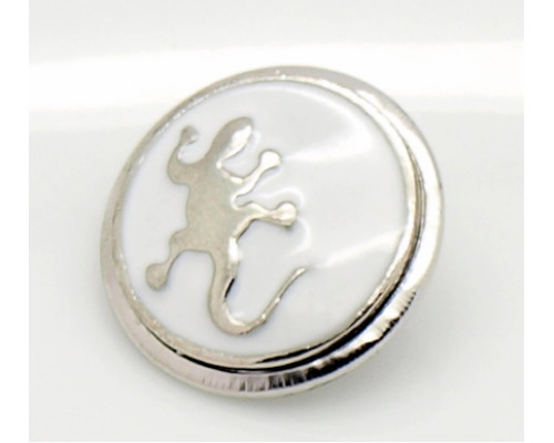 Button kovový se smaltem, vzor Ještěrka 18mm - barva platina/bílá, 1kus