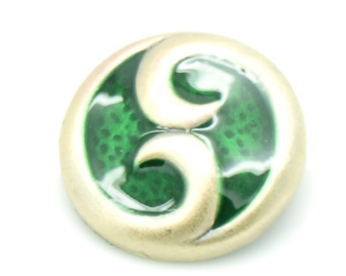 Button kovový se smaltem, vzor Moon 20mm - barva antik bronz/zelená, 1kus