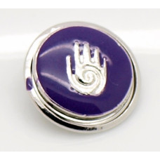 Button kovový se smaltem, vzor Ruka 18mm - barva platina/fialová, 1kus