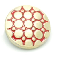Button kovový se smaltem, vzor Spot 20mm - barva antik bronz/červená, 1kus