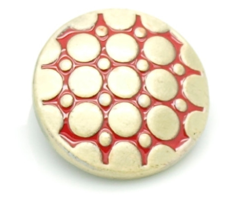 Button kovový se smaltem, vzor Spot 20mm - barva antik bronz/červená, 1kus