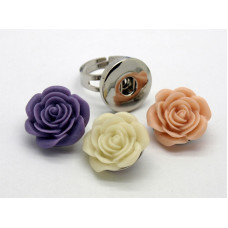 Set mosazný prsten + 3 květinové buttony 20mm - barva platina/mix barev, 1set