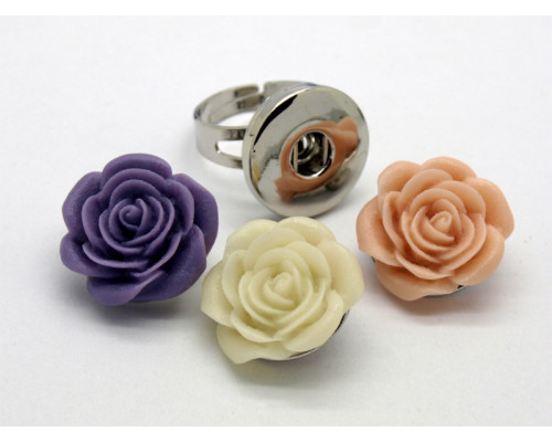 Set mosazný prsten + 3 květinové buttony 20mm - barva platina/mix barev, 1set