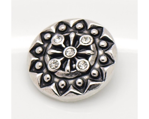 Button kovový, vzor č.3, 20mm - barva stříbrná antik/čirá, 1kus