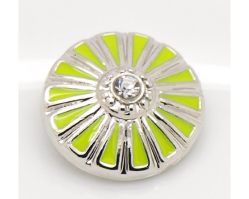 Button kovový, vzor č.6, 20mm - barva stříbrná antik/čirá/zelená, 1kus