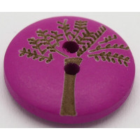 Dřevěný knoflík s vybroušeným stromem, 20mm - barva růžovofialová, 1 kus