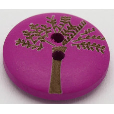 Dřevěný knoflík s vybroušeným stromem, 20mm - barva růžovofialová, 1 kus