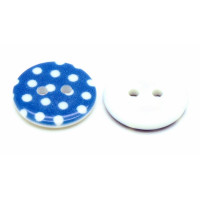 Pryskyřičný knoflík s puntíky 15mm - barva modrá/bílá 1 kus