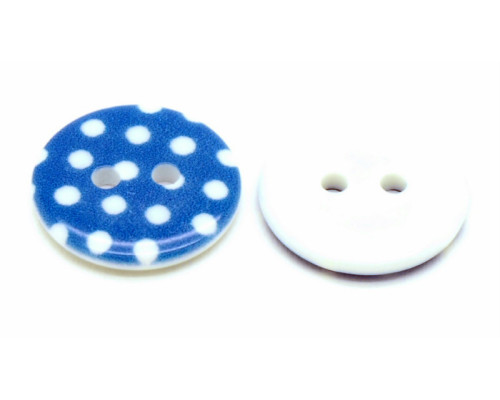 Pryskyřičný knoflík s puntíky - barva modrá/bílá 1 kus