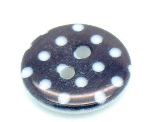 Pryskyřičný knoflík s puntíky - barva černá/bílá 1 kus