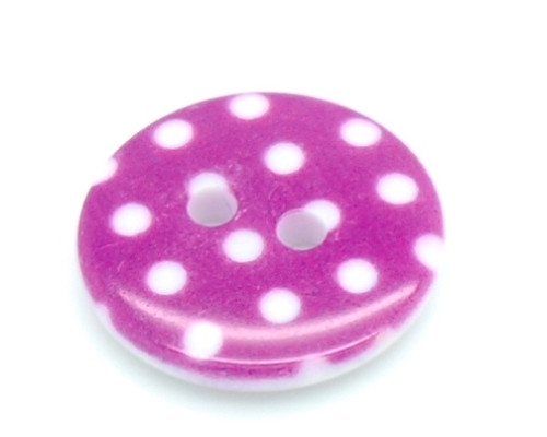 Pryskyřičný knoflík s puntíky - barva fialová/bílá 1 kus