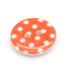 Pryskyřičný knoflík s puntíky - barva oranžová/bílá 1 kus