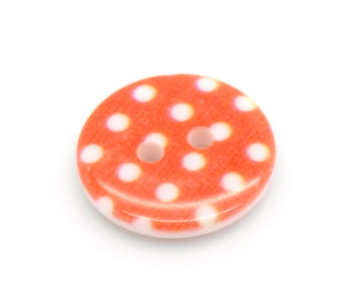 Pryskyřičný knoflík s puntíky - barva oranžová/bílá 1 kus