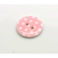 Pryskyřičný knoflík s puntíky - barva růžová/bílá 1 kus