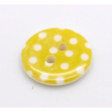 Pryskyřičný knoflík s puntíky - barva žlutá/bílá 1 kus