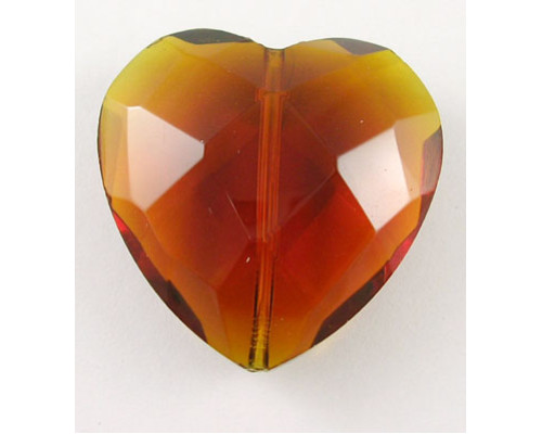 Broušený korálek srdce - barva medově hnědooranžová 1ks