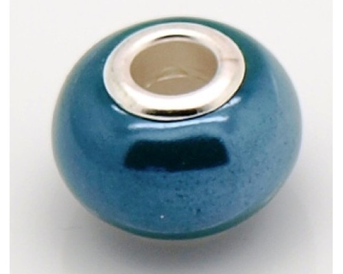 Korálek porcelánový, ruční výroba, 1 kus, modrá medium