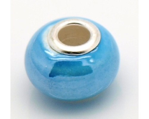 Korálek porcelánový, ruční výroba, 1 kus, světle modrá