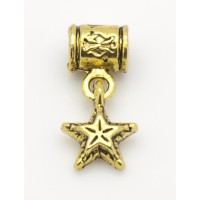 Kovový korálek se širokým průvlekem a s přívěskem - hvězda, barva zlatá antik 1ks