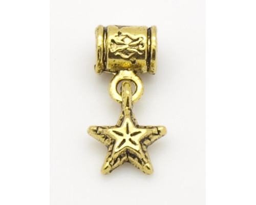 Kovový korálek se širokým průvlekem a s přívěskem - hvězda, barva zlatá antik 1ks
