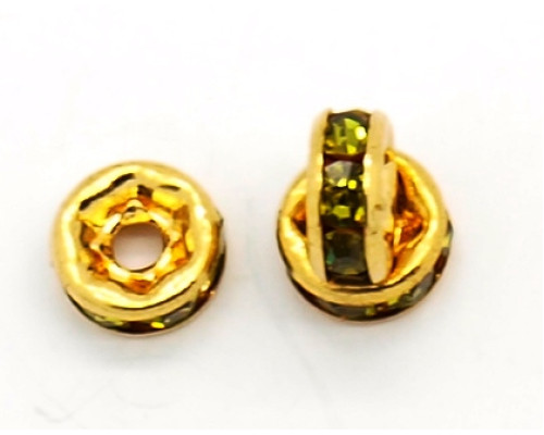 Rondelky 6mm - 1kus barva zlatá/olivově zelená