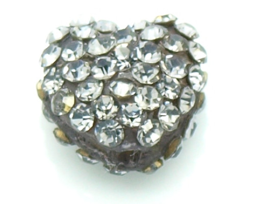 Shamballa štrasový korálek ve tvaru srdce - šedá