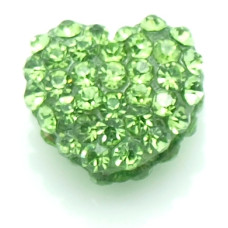 Shamballa štrasový korálek ve tvaru srdce - zelená
