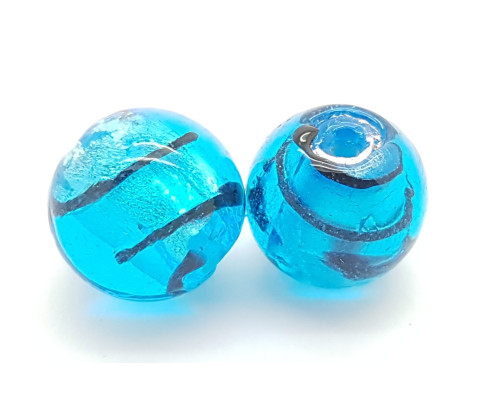 Vinutá perla se stříbrnou fólií 5ks - modrá s proužkem - 14mm