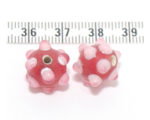Vinuté perle ozdobné kulaté s trny - barva tmavě  růžová 1ks