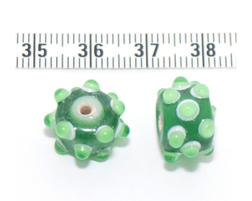 Vinuté perle ozdobné kulaté s trny - barva zelená  1ks