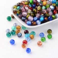 Vinuté perle se stříbrnou fólií, kulaté 8mm - mix barev 10 ks