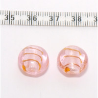 Vinuté perle se stříbrnou fólií uvnitř, čočka - barva růžová se zlatožlutým proužkem 1ks