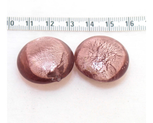 Vinuté perle se stříbrnou fólií uvnitř, čočka velká 25mm - barva fialová 1ks