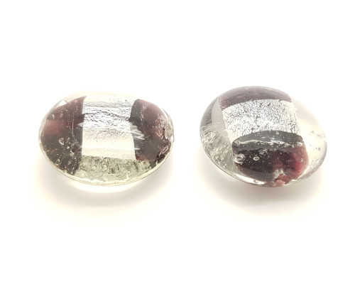 Vinuté perle se stříbrnou fólií uvnitř, čočka velká 25mm - barva fialovohnědá 2ks